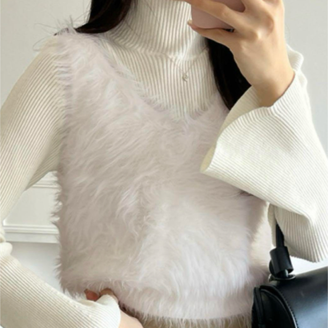 GRL(グレイル)のGRL グレイル 前後2Way フェザーニットベスト ホワイト フリー レディースのトップス(ベスト/ジレ)の商品写真