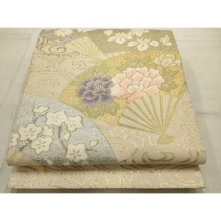 平和屋着物◎六通柄袋帯　刺繍　流水扇面草花文　プラチナ箔　金糸　正絹　逸品　AAAV1849ru(帯)