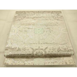 平和屋着物◎六通柄　本袋帯　手織錦　プラチナ箔　天井花文　銀彩　正絹　逸品　AAAU9842fw(帯)