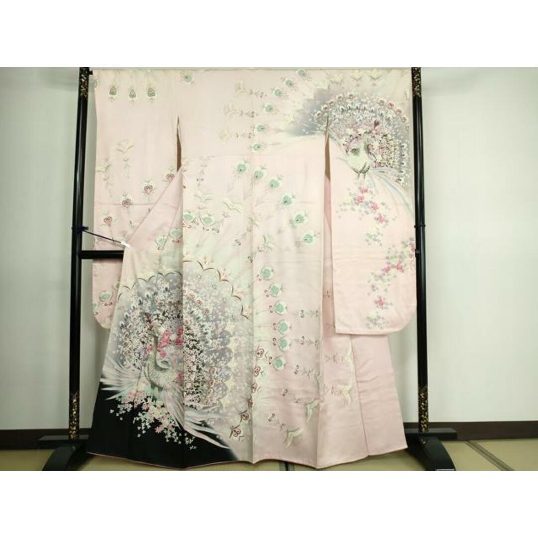 付下げ 花柄模様 暈し 金彩 綸子 蜂蜜色 PK-1049