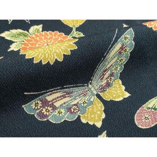 平和屋着物■上質な小紋　型染め　舞蝶草花文　鬼しぼ縮緬　正絹　逸品　DAAS5543we(着物)