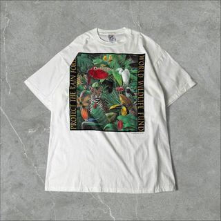 ジャージーズ(JERZEES)の90s USA製 JERZEES アニマル 動物 植物 トラ Tシャツ XL 白(Tシャツ/カットソー(半袖/袖なし))