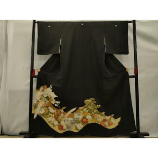 平和屋着物■豪華黒留袖　駒刺繍　松竹梅花鳥文　金糸　金彩　正絹　逸品　AAAU5075sx