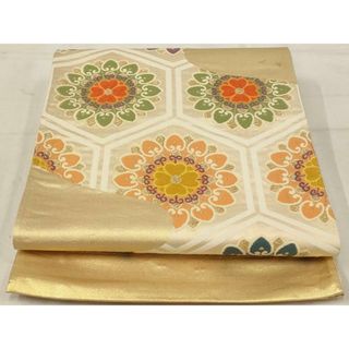 平和屋着物◎西陣　六通柄袋帯　唐織　亀甲花文　金糸　正絹　逸品　AAAU9323st(帯)