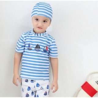新品 スイムキャップ付き 水着 3点セット 男の子  ラッシュガード ヨット(水着)