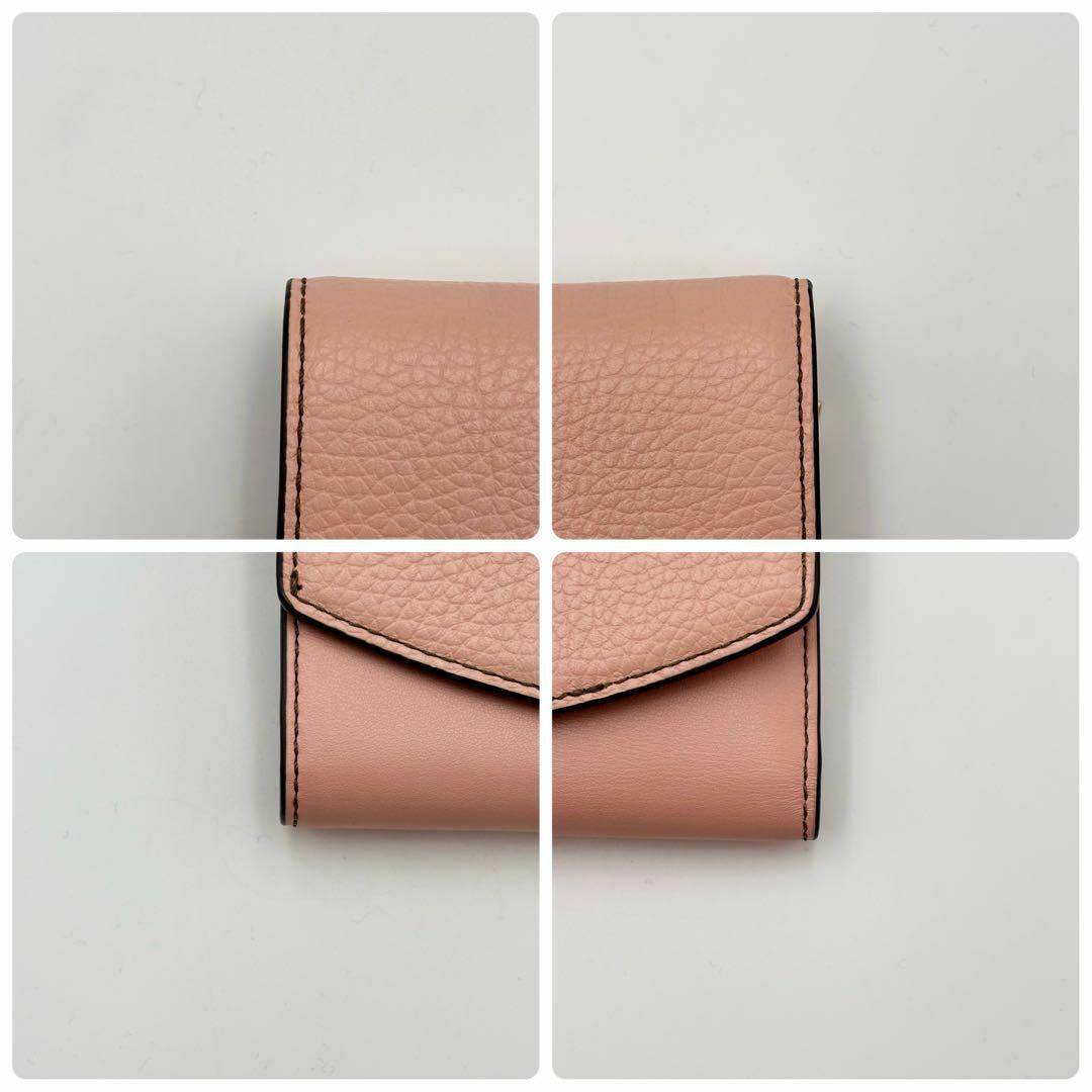 美品 FURLA フルラ 折り財布 クロコ 型押し ピンク 三つ折り