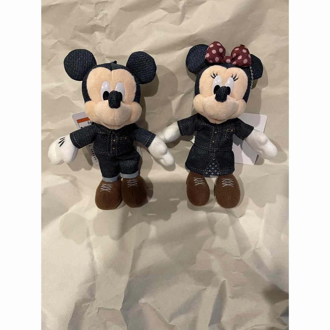 新品】ぬいぐるみバッジ 2個＊ミッキー ミニー＊デニム