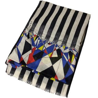 美品 ANNEE アネ ウールシルク プリント スカーフ ストール ショール ブラック系 レディース 古着 中古 USED(バンダナ/スカーフ)