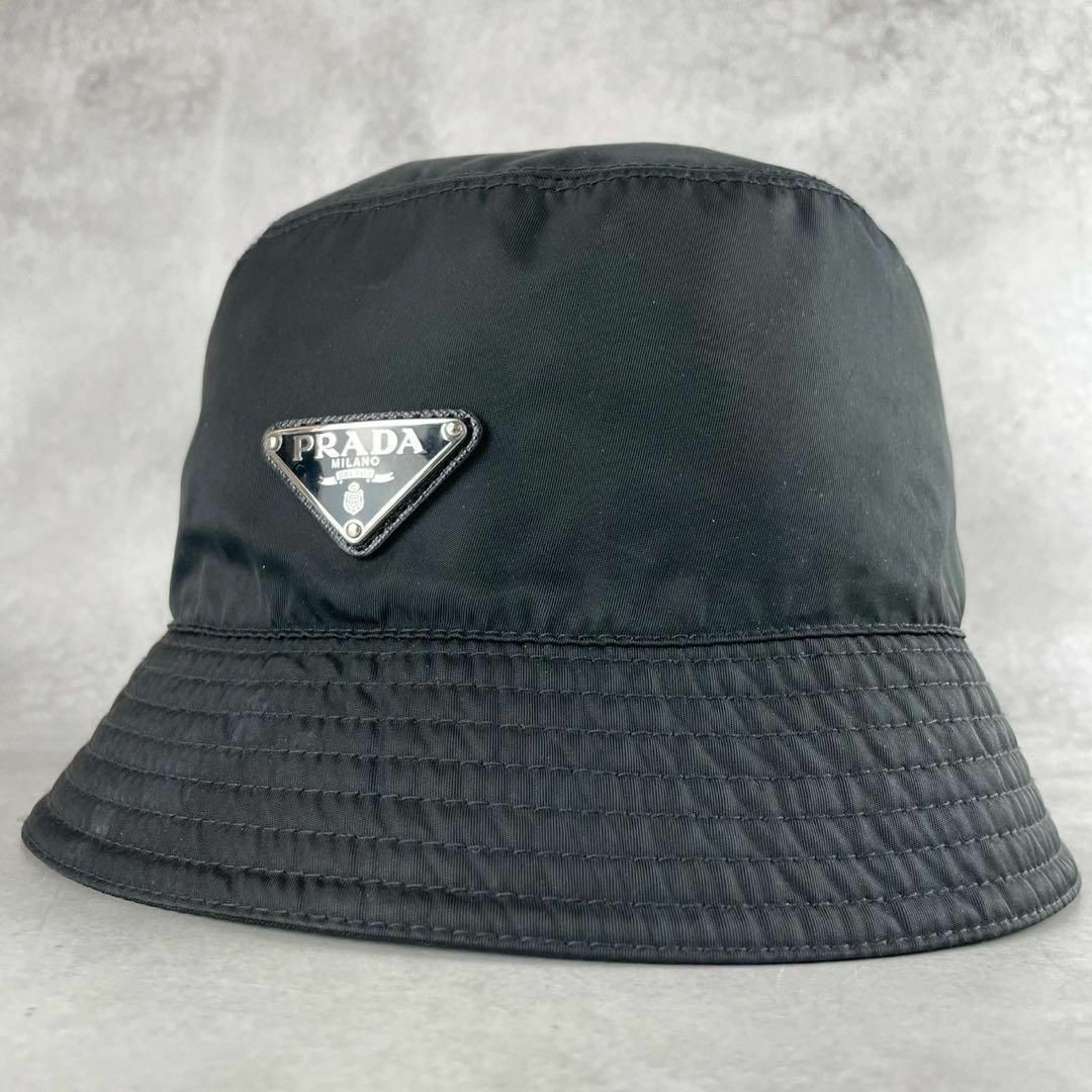 希少品‼️ PRADA バケットハット 帽子 三角ロゴプレート ブラック XL