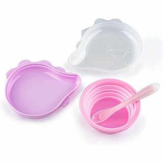 離乳食 折りたたみ式 食器セット スプーン付 シリコン食器 持ち運び(離乳食器セット)