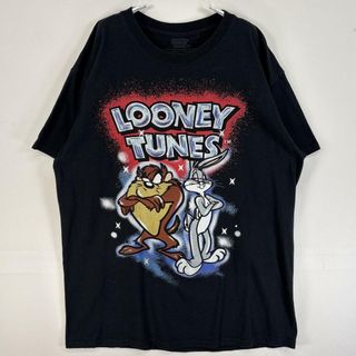 古着 ルーニーテューンズ Looney Tunes 半袖Tシャツ 大判 プリント キャラクター バックス・バニー タズマニアン・デビル クルーネック L  ブラック メンズ(Tシャツ/カットソー(半袖/袖なし))