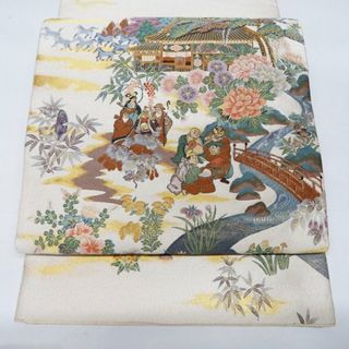 最新デザインの 正絹 未使用 袋帯 フォーマル 花模様 七福神 六通 仕立て上がり 着物・浴衣