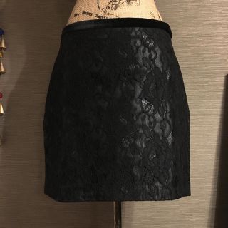 ザラ(ZARA)のZARA レーススカート 黒 サイズＬ(ミニスカート)