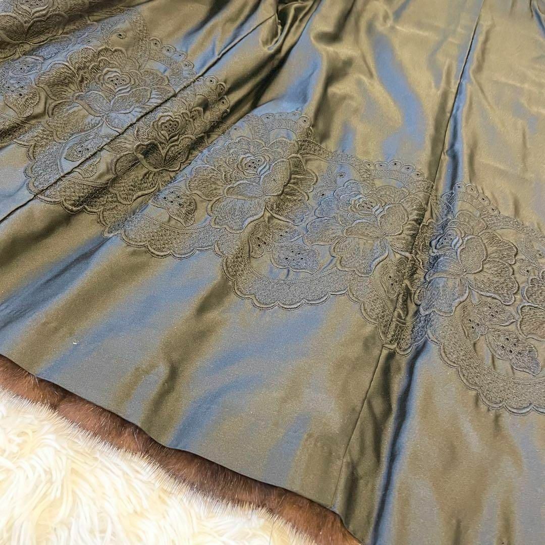 美品☆リアル ファーコート 毛皮 ミンク 刺繍 総裏地 ブラウンの