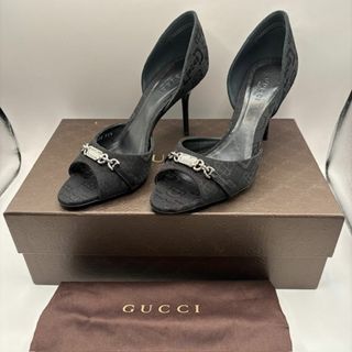 グッチ(GUCCI)のグッチ オープントゥ パンプス ヒール 317030 ブラック 35 1/2(ハイヒール/パンプス)