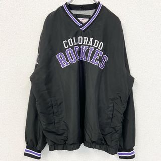 古着 used　MLB　GENUINE MERCHANDISE　長袖ワッペン刺繍ナイロンプルオーバー　コロラドロッキーズ　Lサイズ(ナイロンジャケット)