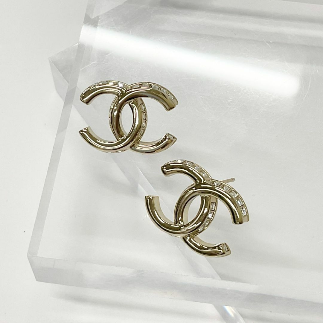 シャネル CHANEL ココマークハート型ラインストーン ピアス