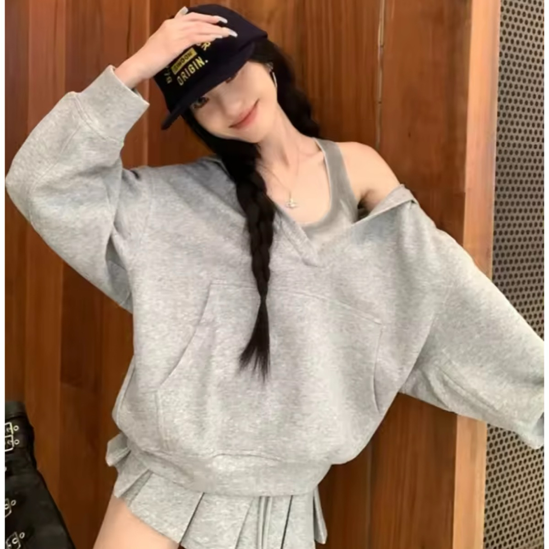 グレー　韓国スウェット上下セット レディースのレディース その他(セット/コーデ)の商品写真