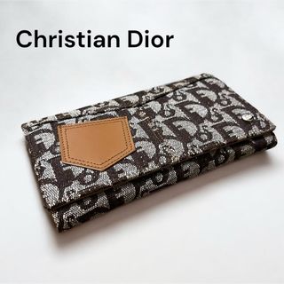 クリスチャンディオール(Christian Dior)の美品 CD クリスチャンディオール 長財布 ブラウン トロッター柄 デニム 希少(財布)