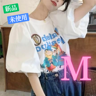 パフ袖 半袖 Tシャツ 韓国ファッション レディース 白(Tシャツ(半袖/袖なし))