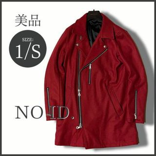 ノーアイディー(NO ID.)のノーアイディー【NO ID】メルトンダブルライダース コート 1 レッド 美品(ライダースジャケット)