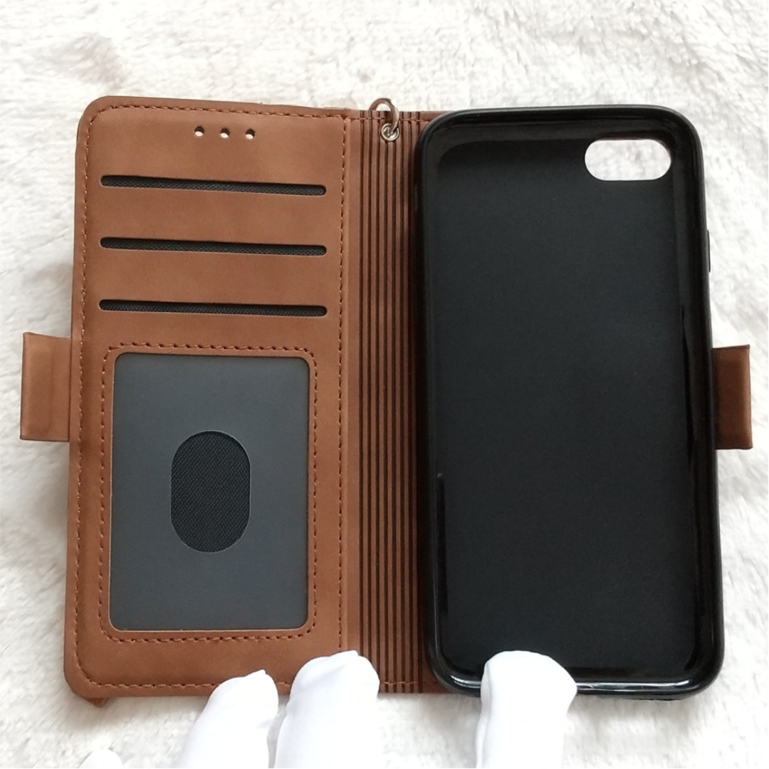セール中♪ レトロ 手帳型 iPhone7/8/SE2/SE3ケース グレー スマホ/家電/カメラのスマホアクセサリー(iPhoneケース)の商品写真