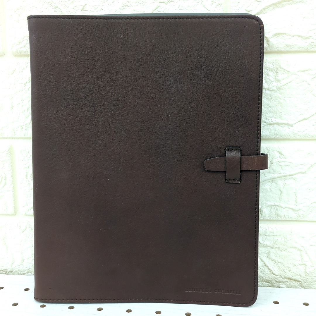 BRUNELLO CUCINELLI ダークブラウン レザー iPadケース BRUNELLO CUCINELLI - BRUNELLO CUCINELLI ダークブラウン