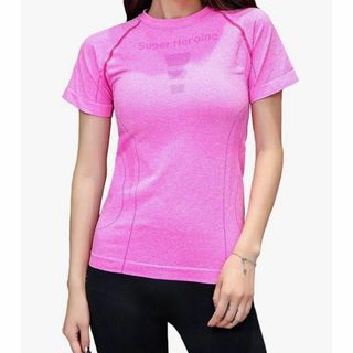 レディース　半袖　Tシャツ　ピンク　ヨガ　スポーツ　フィットネス　運動　テニス(Tシャツ(半袖/袖なし))