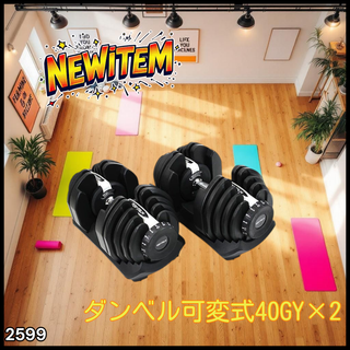 #2599 ダンベル 可変式 40kg ライトグレー 2個セット 多機能(トレーニング用品)
