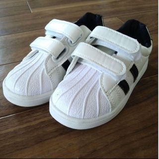 【幼児】　スニーカー/靴/キッズ　白×黒(15cm )(スニーカー)