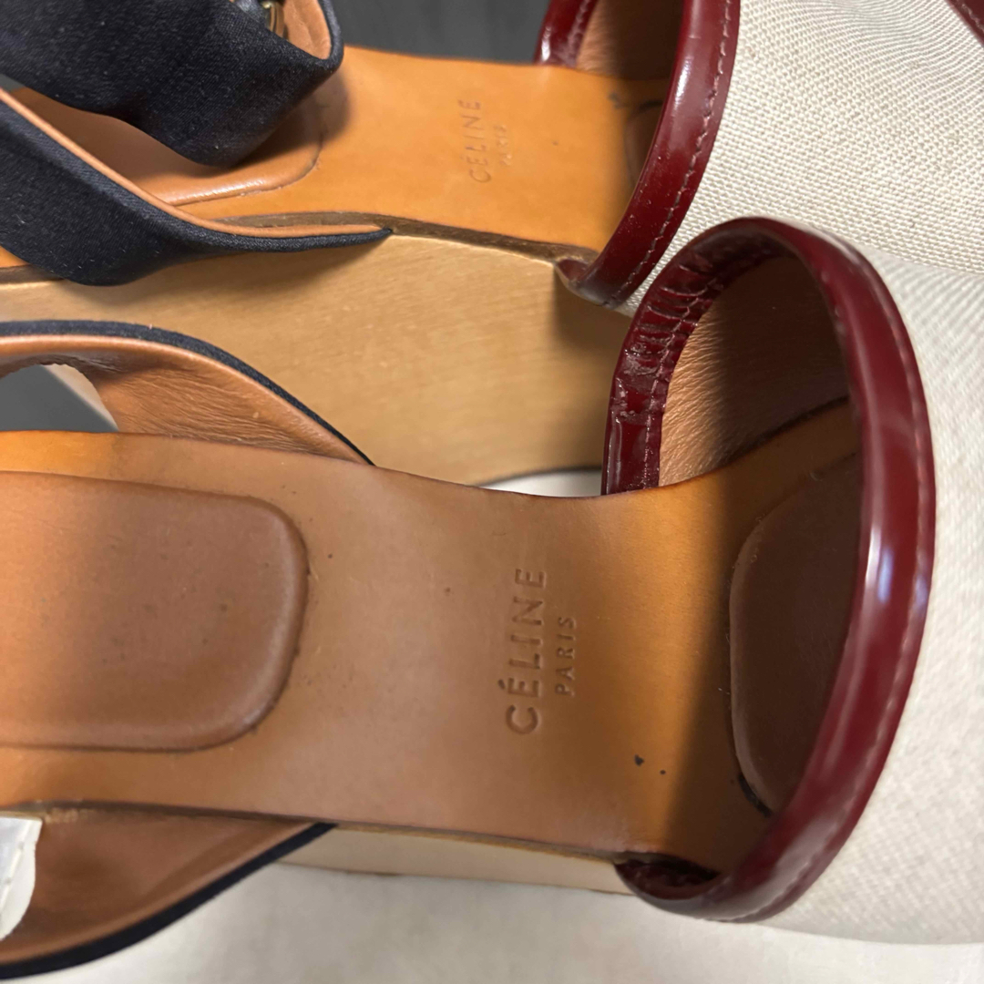 店内商品がすべてレジにて半額！！ CELINE - セリーヌ キャンバス×ウッドウエッジ サンダル 厚底 靴