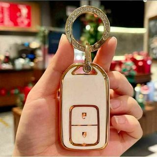 【翌日発送】ホンダ　スマートキーケース　リング付　TPU ゴールド×ホワイト(車外アクセサリ)