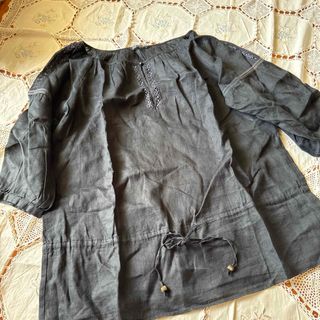 ニジュウサンク(23区)の23区　リネン　100% 刺繍　ブラウス　大きいサイズ(シャツ/ブラウス(長袖/七分))