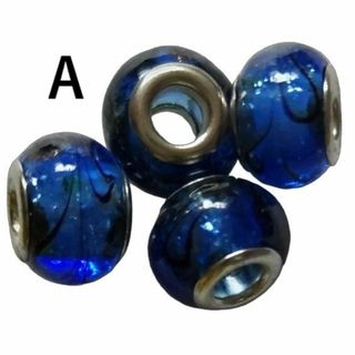 ガラスビーズ 4個 大穴 金具付き トンボ玉 ガラス玉 アクセサリーパーツ