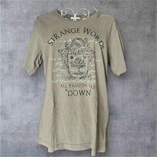 L61【GU】ユニセックス　半袖Tシャツ　プリント　Uネック　ダックグレー　S