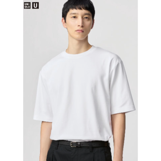 ユニクロ(UNIQLO)のユニクロ　エアリズムコットンオーバーサイズTシャツ/5分袖 　白　Mサイズ(Tシャツ/カットソー(半袖/袖なし))