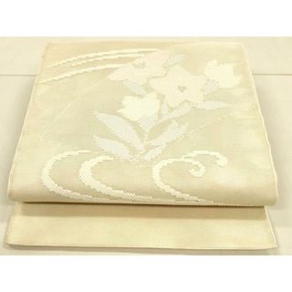 平和屋着物＊夏物　太鼓柄袋帯　流水地紙草花文　銀糸　正絹　逸品　DAAT1577cm(帯)
