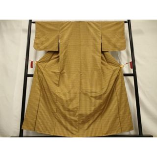 平和屋着物■上質な紬　格子　正絹　逸品　AAAV4775jd