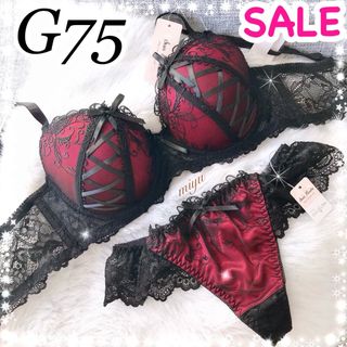 24h以内発送❣️レッドG75❤︎レースアップ♥️ブラTバックセット✨ピーチジョン系(ブラ&ショーツセット)