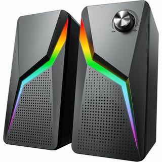 スピーカー PC ゲーミングスピーカー 有線 RGBライト付き 3.5mmケーブ(スピーカー)