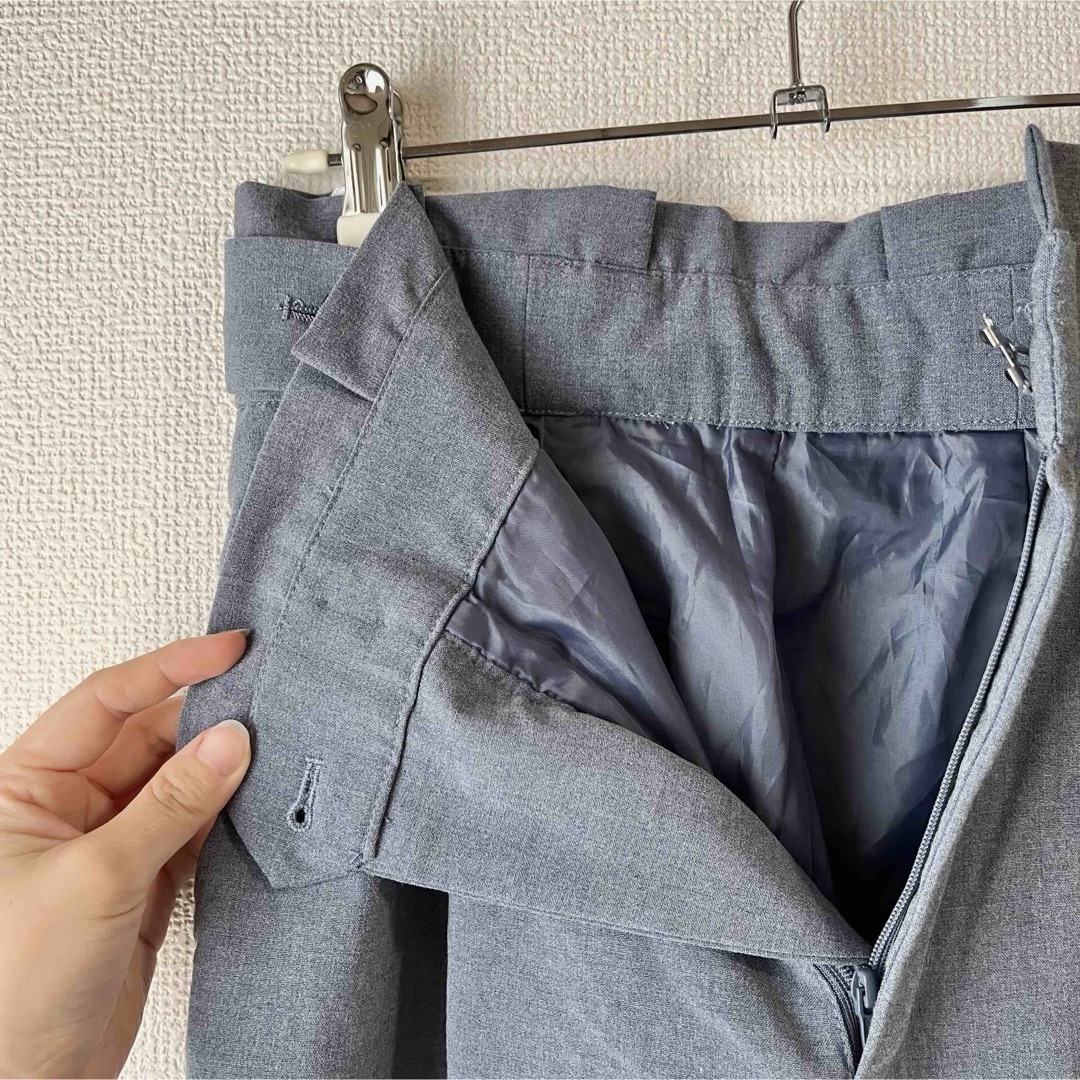 【裏地付き】ハイウエストパンツ 36サイズ ブルーグレー ワイド レディースのパンツ(その他)の商品写真
