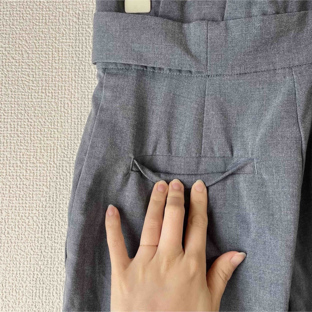 【裏地付き】ハイウエストパンツ 36サイズ ブルーグレー ワイド レディースのパンツ(その他)の商品写真