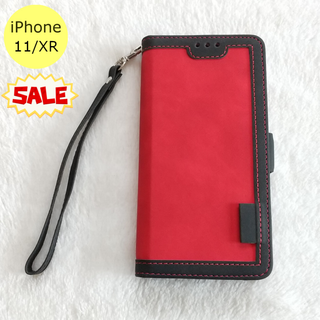 セール中♪ レトロ 手帳型 iPhone11/XRケース レッド