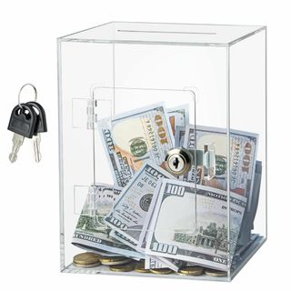 鍵付きアクリル貯金箱 900万円まで収納可能 大人用子供用貯金箱 繰り返し入金可(その他)
