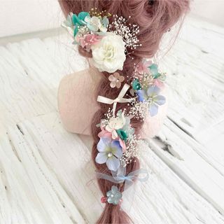 キラキラ、パール加工　髪飾り　ヘッドドレス　ピンク　青　緑(ヘッドドレス/ドレス)