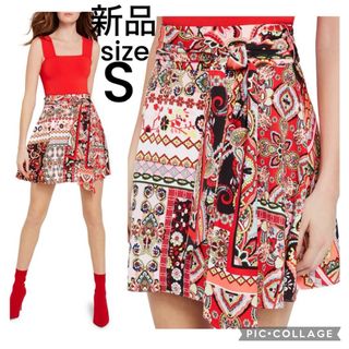 アリスアンドオリビア(Alice+Olivia)の新品alice+olivia スカーフプリント ベルトボックスプリーツスカート(ひざ丈スカート)