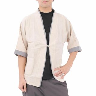 夏服 メンズ カーディガン 和テイスト 麻のようなさらっとした肌触り 薄手 XL(ノーカラージャケット)