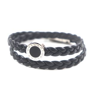 ブルガリ(BVLGARI)の美品▼BVLGARI ブルガリ 291242 ブルガリブルガリマン 現行品 ブレスレット レザー ブラック シルバー 箱・保存袋付き イタリア製 メンズ(ブレスレット)