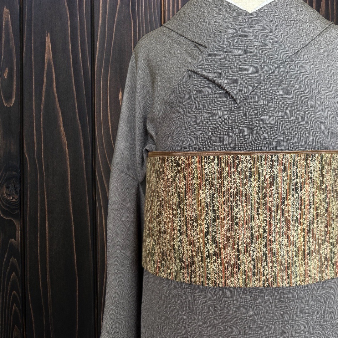 *着物反物*　染め大島とよろけ縞茶色　大人の兵児帯　半幅帯　長尺　ハンドメイド 着物反物* 染め大島とよろけ縞茶色 大人の兵児帯 半幅帯 長尺