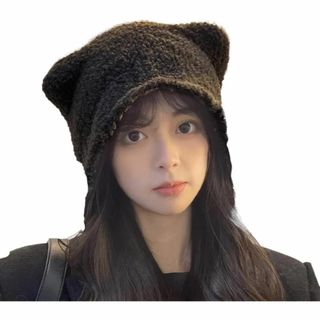 ニット帽子 耳付き ゆったり ふわふわ レディース ネコ耳ニット キャップ 小顔(ノーカラージャケット)